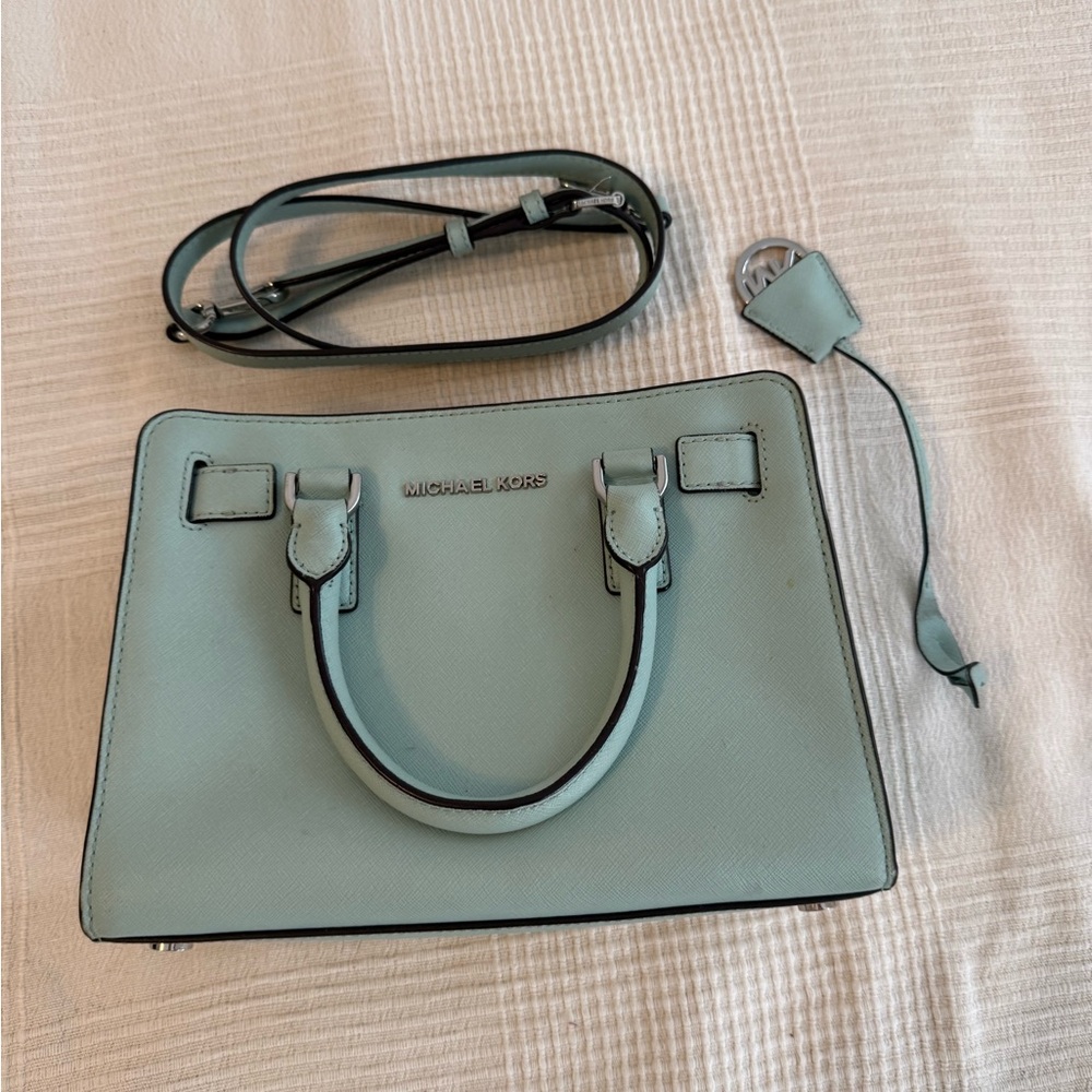 Michael Kors Mint Green Saffiano Satchel with Crossbody Strap